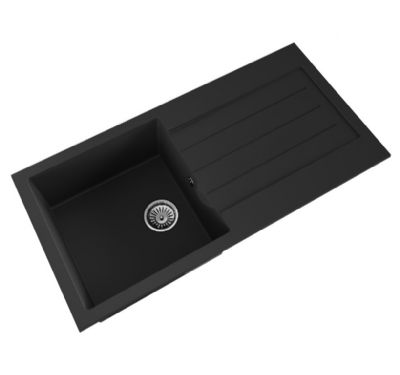 ELLSI COMITE BLACK SINGLE BOWL & DRAINER INSET SINK, PDT-000060